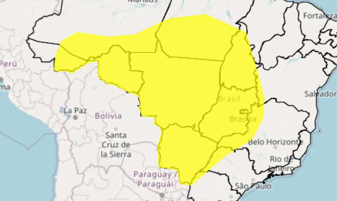 Trata-se de um alerta amarelo para chuvas intensas e ventania nas regiões norte, nordeste, centro-oeste e sudeste